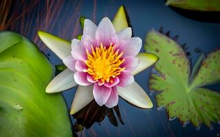 Exquisite Close-Up, Delicate Water Lily Petals Revealed in Stunning Detail Amidst Tranquil Pond Beauty. AI Generated photo