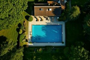 Inviting House with swimming pool home. Generate Ai photo