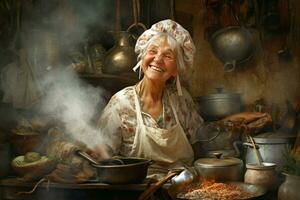 Meticulous Cook woman kitchen. Generate Ai photo