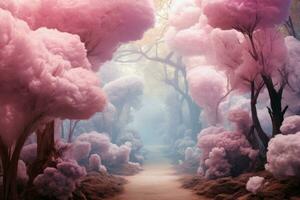 Dreamlike Cotton candy forest. Fantasy nature photo