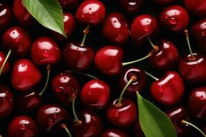 Fresh Eco cherries background. Generate Ai photo