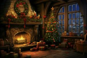 Warm Christmas interior room. Generate Ai photo