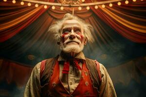 Charismatic Circus tent arena performer old man. Generate Ai photo