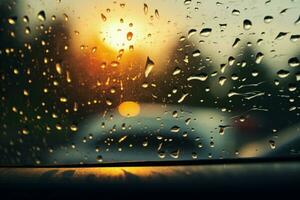 Persistent Water rain droplets car window. Generate Ai photo