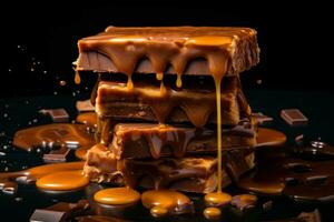 Rich Chocolate bars caramel banner. Generate Ai photo