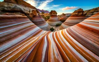 texturizado elegancia de del desierto antiguo piedras, un cautivador retrato de el intrincado patrones tallado por hora en un del cañón rocoso corazón. ai generado foto