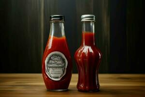 vaso botella salsa de tomate. generar ai foto