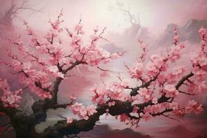 Fleeting Cherry blossom tree. Generate Ai photo
