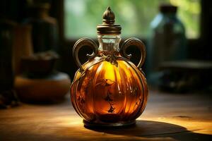 Recyclable Glass bottle oil pumpkin. Generate Ai photo