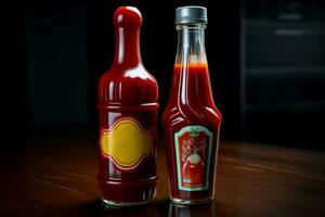 Tangy Glass bottle ketchup. Generate Ai photo