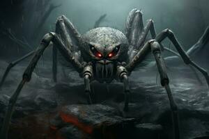 Imposing Creepy spider scene giant. Generate Ai photo