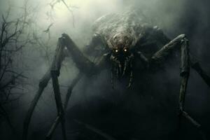 Massive Creepy spider scene giant. Generate Ai photo