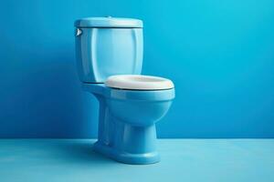 Cool-toned Ceramic toilet blue wall. Generate Ai photo