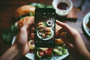 Patient Person taking photo tasty food. Generate Ai