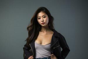 asian model in casual clothes posing in plain solid studio background Ai Generative photo