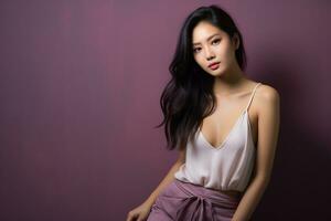 asian model in casual clothes posing in plain solid studio background Ai Generative photo