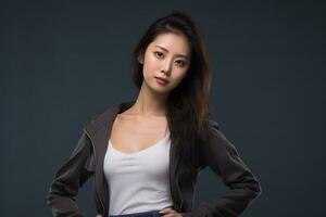 asian model in casual clothes posing in plain solid studio background Ai Generative photo