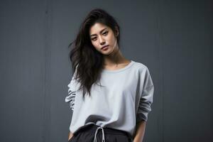 asian model in casual clothes posing in plain solid studio background Ai Generative photo