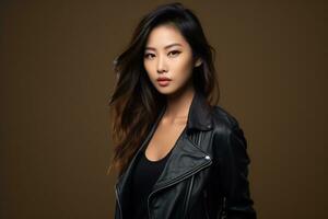 asian model in casual clothes posing in plain solid studio background Ai Generative photo