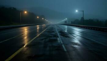 empty highway at night after rain Ai Generative photo