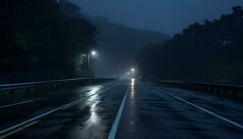 empty highway at night after rain Ai Generative photo