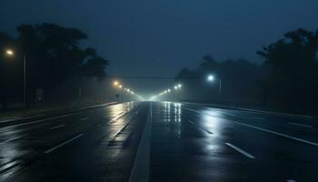 empty highway at night after rain Ai Generative photo