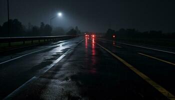 empty highway at night after rain Ai Generative photo