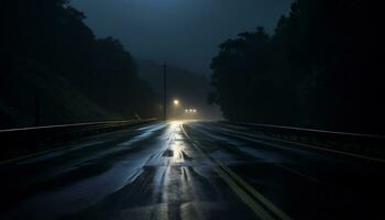 empty highway at night after rain Ai Generative photo