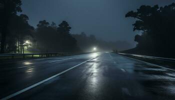 empty highway at night after rain Ai Generative photo