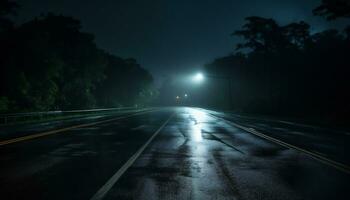 empty highway at night after rain Ai Generative photo