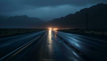 empty highway at night after rain Ai Generative photo