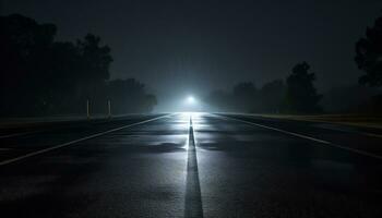 empty highway at night after rain Ai Generative photo