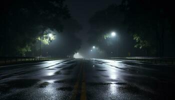 empty highway at night after rain Ai Generative photo
