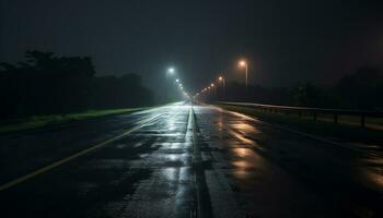 empty highway at night after rain Ai Generative photo