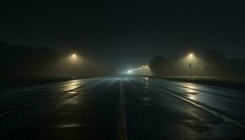 empty highway at night after rain Ai Generative photo