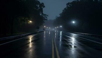 empty highway at night after rain Ai Generative photo