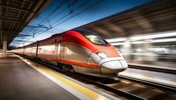 high speed trains racing along the tracks Ai Generative photo