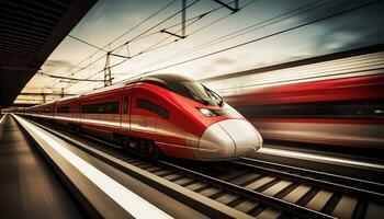 high speed trains racing along the tracks Ai Generative photo