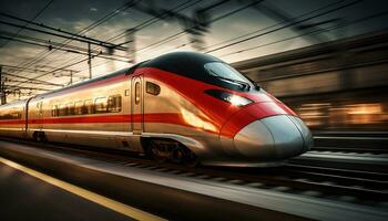 high speed trains racing along the tracks Ai Generative photo