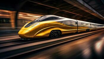 high speed trains racing along the tracks Ai Generative photo