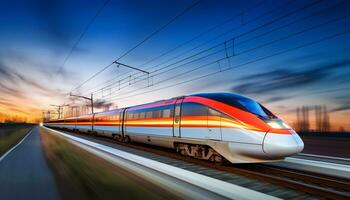 high speed trains racing along the tracks Ai Generative photo