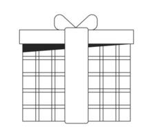 Paper box with ribbon bow flat monochrome isolated vector object. Birthday prize. Editable black and white line art drawing. Simple outline spot illustration for web graphic design