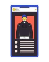 Stealing identity on smartphone screen flat line concept vector spot illustration. Hide face by emoji 2D cartoon outline object on white for web UI design. Editable isolated color hero image