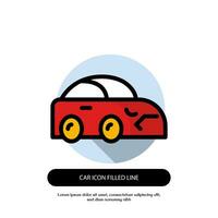 car side front view icon vector colored line style design