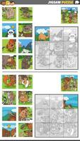 jigsaw puzzle activities set with wild animal characters vector