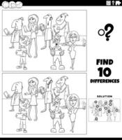 differences game with people with smart phones coloring page vector