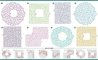 maze puzzle activities graphs set with solutions vector