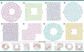 maze puzzle activities graphs set with solutions vector