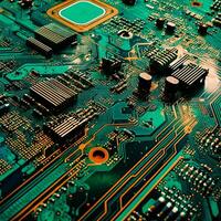 Close up Photo of Electronic Circuits on a Motherboard   generative AI