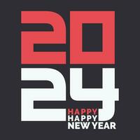 Big Set of Happy New Year 2024 logo text designs. 2024 number design templates. Collection of Happy New Year 2024 symbols. Vector illustration with red labels isolated on black background.